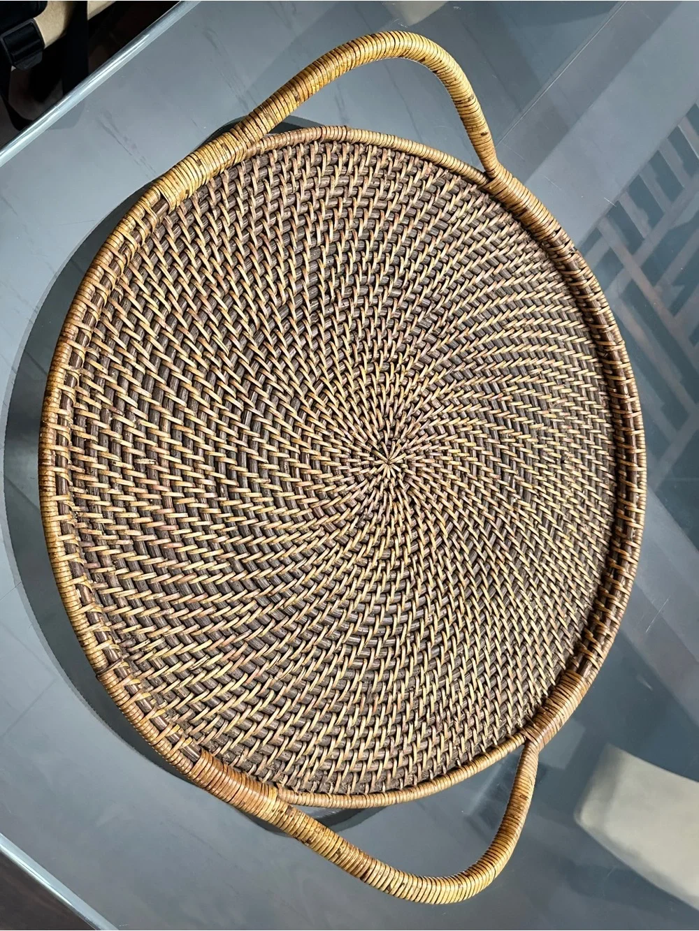 Vintage Pampered Chef Woven Selections Wicker Rattan 17” Round Serving Tray
